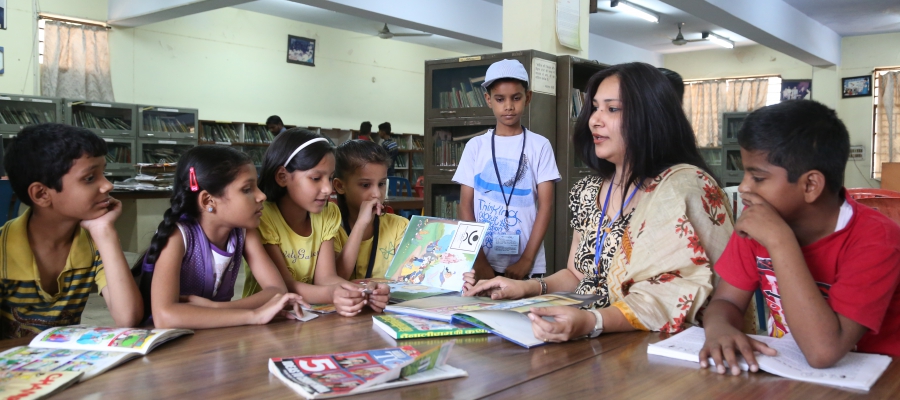 Children listening story at Library